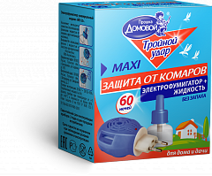 ДОМОВОЙ ПРОШКА комплект от комаров «Тройной удар», 60 ночей (жидкость+электрофумигатор)